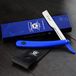 Haryali London Barbier rasoir pliable pour homme en bleu avec pochette en cuir + boîte