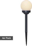 Star Trading Zonnepaaltjeset Bol, 4 stuks, Wit, LED, Schemersensor, Warm Wit, Buiten, 27 cm