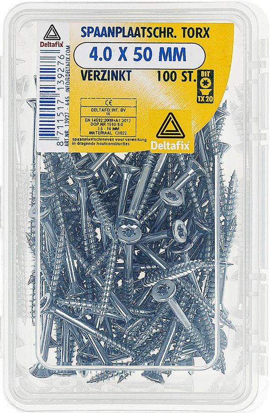 Deltafix Spaanplaatschroef Platkop Torx Verzinkt 4.0 x 50 mm 100 stuks