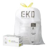 EKO 3-6 Liter Afvalzakken, 80 Stuks, PerfectFit Vuilniszakken met Trekkoord, Keuken en badkamer Prullenbakzak, Stevig en Lekbestendig, Wit, Code A