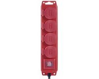 Emos Workshop IP44 4-voudige Stekkerdoos | Rood | 3 meter snoer | met aan-uit schakelaar