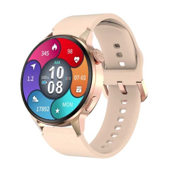 SACOSDING Smartwatch Fitness Sport Activity Tracker Horloge - NFC / ECG / GPS / IP68 - Silicoon Bandje Goud