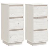 VidaXL Dressoirs, 2 stuks, wit, 32x34x75 cm, massief grenenhout