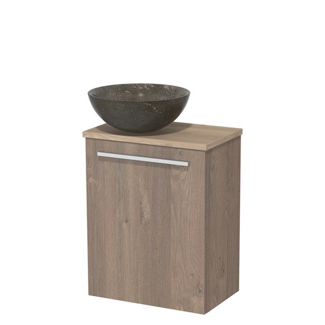 Maxaro Toiletmeubel met Waskom Natuursteen Modulo Middenbruin Eiken Vlak 41 cm Lichtbruin Eiken Blad
