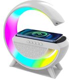 Technaxx Draadloze LED-nachtlichtluidspreker met 10W draadloos laadstation en 6 RGB-lichtmodi, G-vormige Bluetooth-luidspreker, multifunctioneel draadloos mobiele telefoon laadstation TX-264