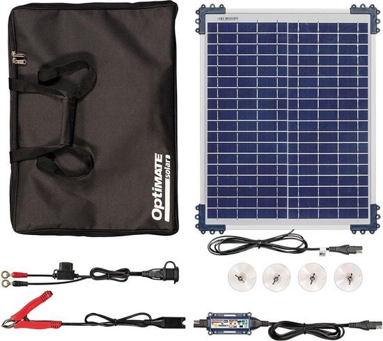 OptiMate Solar DUO Autokit 20W – Slimme Zonne-Acculader & Onderhouder 12V (OBDII) voor Auto, Camper, Motor, ATV & Jetski – Weerbestendig Compleet Systeem, Veilig Opladen & Automatische Monitorfunctie