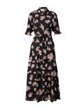 KAFFE Kaffe Maxi-jurk voor dames, met 3/4 mouwen, klassieke kraag, knopen aan de voorkant, casual jurk voor dames (1 stuk)