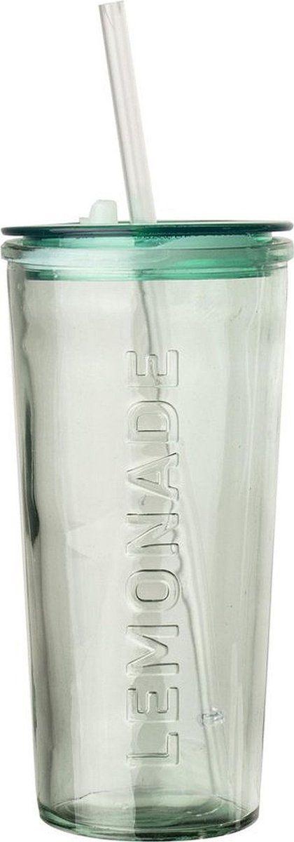 Gusta Gusta Glas met rietje 550ml In a Jar - Hout