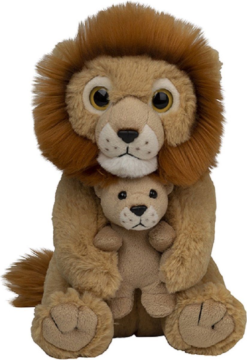 Nature Planet Pluche Leeuwen Knuffels - 22 cm - Moeder en Jong - Dieren Speelgoed Cadeau