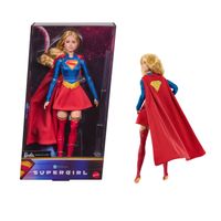 Barbie Signature DC Supergirl poupée mode, blond avec costume de super-héros et cape, poupée de collection dans un emballage présentoir et un support de poupée
