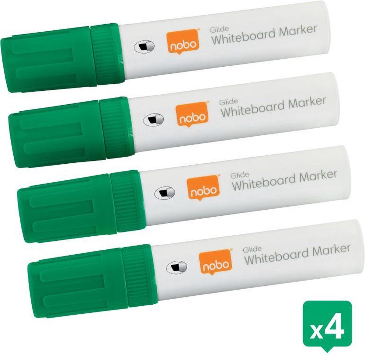 Nobo Glide Whiteboard Markers - Whiteboard Stiften Met Grote Beitelvormige Punt - 4 Stuks - Groen