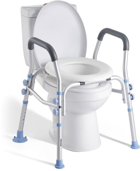 VEVOR Toiletverhoger met Armleuningen, Draagvermogen van 136 Kg en 4 Poten, In Hoogte Verstelbare Verhoogde Toiletzitting met Spatbescherming voor Ouderen, Senioren en Zwangere Vrouwen