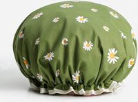 Okado Douchemuts Waterdicht Dubbellaags – Groen Daisy – Badmuts voor Vrouwen – Elastische Shower Cap 27 x 27 cm – Haar Bescherming Douche