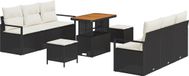 vidaXL Tuinbank Set 9-delig Zwart Polyrattan