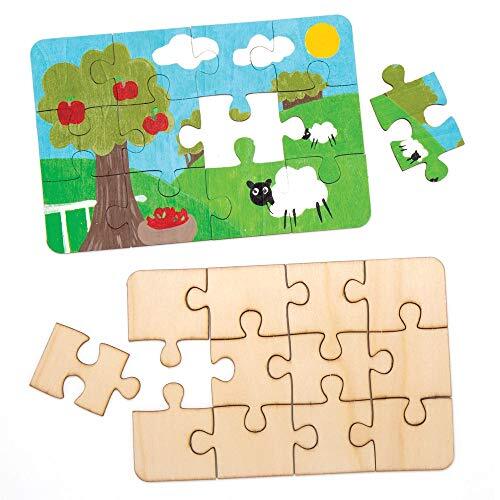 Baker Ross Puzzels van hout (8 stuks) – blanco puzzelstukjes voor kinderen om te versieren.