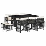 vidaXL 11-delige Tuinset met kussens poly rattan zwart