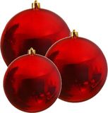Decoris Kaemingk B.V. 3x Grote rode kerstballen van 14/20/25 cm glans van kunststof - Winkel/etalage kerstversiering