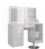 Vicco Sherry Kaptafel set met kruk – 128.2 cm met LED-spiegel en kruk Wit/wit hoogglans
