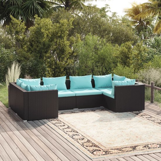 The Living Store Poly Rattan Hoekbank en Middenbank Set - Zwart - Modulair - Waterbestendig - PE-rattan