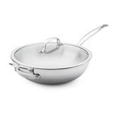 GreenPan Premier 5PLY Wokpan RVS Ongecoat met Hulpgreep en Glazen Deksel, 30 cm/4,74 L, 5-Laags, Inductiegeschikt, Ovenbestendig 250 °C, Vaatwasmachinebestendig, Zilver