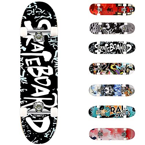 WeSkate Compleet skateboard voor beginners, 80 x 20 cm, 7 lagen esdoorn, dubbele kick-deck, concaaf, skateboard, voor kinderen, jongeren, volwassenen, meisjes en jongens