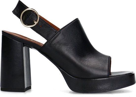 Sacha - Dames - Zwarte leren sandalen met hak - Maat 41