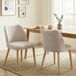 Lot de 2 chaises de salle à manger en tissu aspect lin et bois d'hévéa, assise rembourrée, dossier courbé, crème