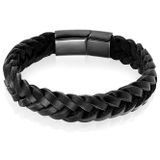 LGT JWLS LGT Jewels Heren armband Gevlochten Leer Edelstaal Zwart-21cm