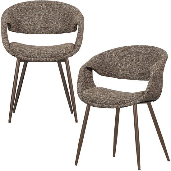 WOOOD Yossi eetkamerstoelen set van 2 bruin fluweel met koperen poten