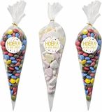 Fako Bijoux Cellofaan Puntzakken – 50 Transparante Zakjes 30x16cm + 60 Hoera Ik Ben Jarig Stickers – Verjaardag Traktatie Uitdelen
