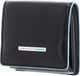 Piquadro Leren Weense doos Blue Square Square Coin Pocket Nero Zwart Blauw