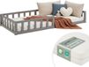 Homestyle4u Lit enfant - 90x200 cm - Lit au sol avec protection anti-chute et matelas - Gris