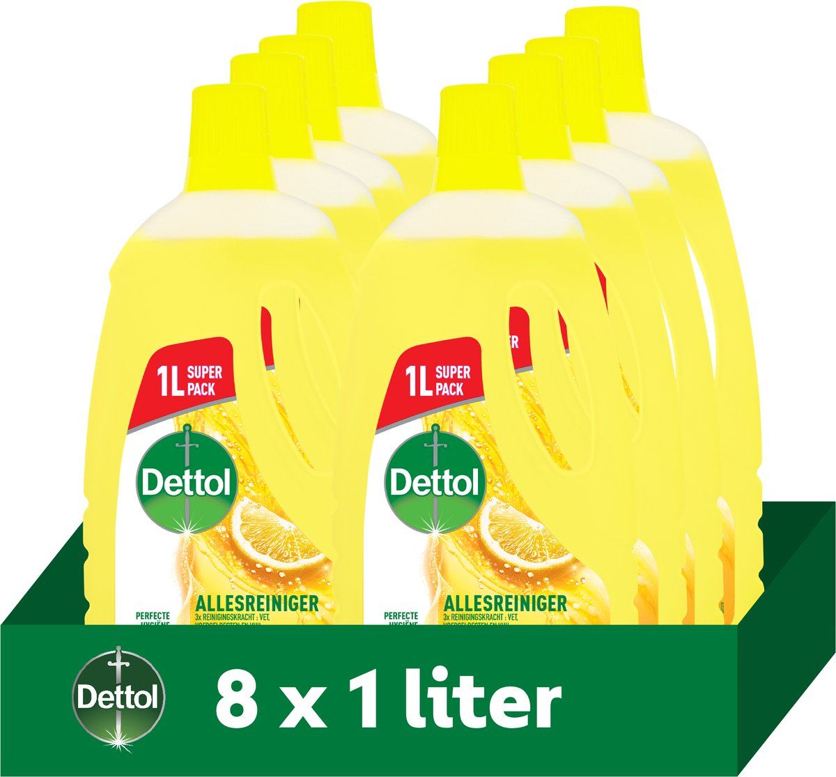 Dettol Allesreiniger - Sprankelende Citroen - 1L - 8 x 1 Liter - Grootverpakking