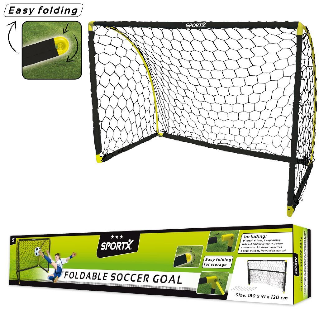 SportX Voetbaldoel - 180x91x120cm - Zwart - Inklapbaar - Voor Kinderen en Volwassenen