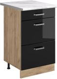 Vicco Keukenonderkast R-Line, Zwart hoogglans/Goudkleurig Eiken, 50 cm marmer werkblad