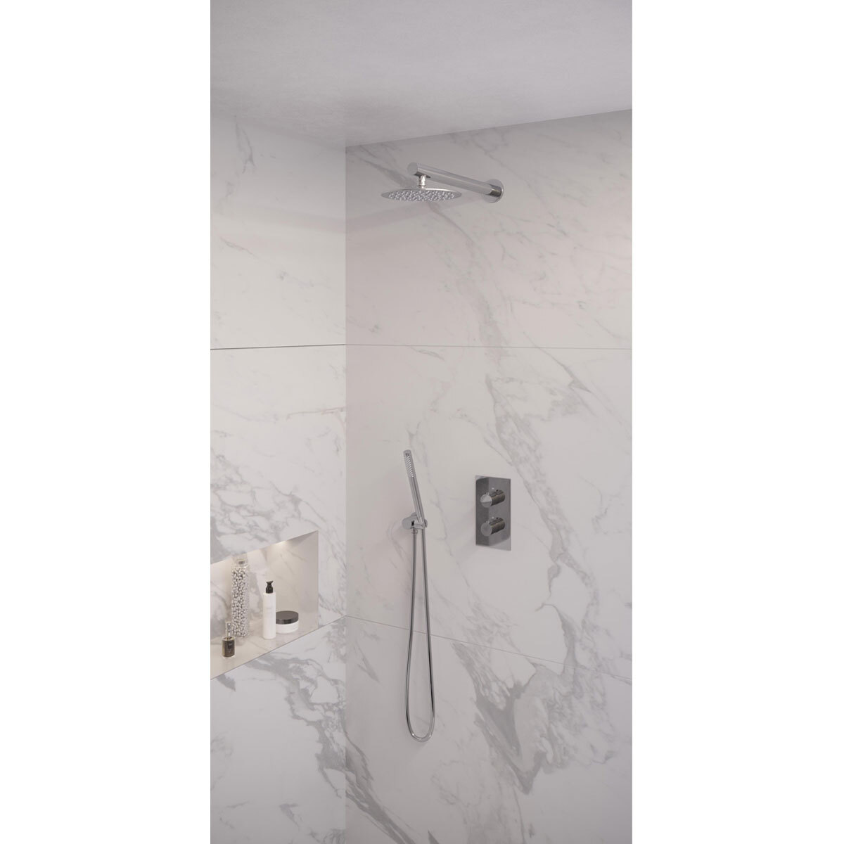 Brauer Regendoucheset 25 Inbouw Muur Chrome Edition 20cm Rond Glans Chroom 2 Greeps 3-weg met Thermostaatkraan en Staafhanddouche