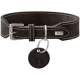 HUNTER Halsband Aalborg EXTRABREED zwart, extra breed, zacht softleer, met elegante contrastnaad, Made in Germany, maat 50