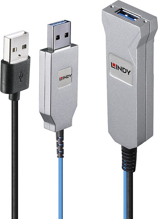 LINDY 43345 USB-kabel 30 m blauw, zilver