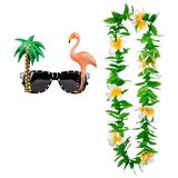Merkloos / Sans marque Tropische Hawaii party verkleed accessoires set - Funny zonnebril - en bloemenkrans groen/wit - voor volwassenen
