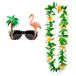 Merkloos / Sans marque Tropische Hawaii party verkleed accessoires set - Funny zonnebril - en bloemenkrans groen/wit - voor volwassenen