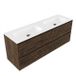 Saniclass Holz Atelier Badkamermeubelset - 160x45x61.5cm - Flow solid surface wastafel wit - 2 wasbakken - 2 kraangaten - 4 lades - mat eiken charcoal (hout) SW1420814/SW1441151