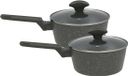 Gerimport Steel en sauspannen set - 2x stuks - zwart marble - D18 cm en D16 cm - aluminium