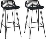 vidaXL Barkruk, 2 stuks, Zwart, Riet en Staal, 44 x 46 x 91 cm