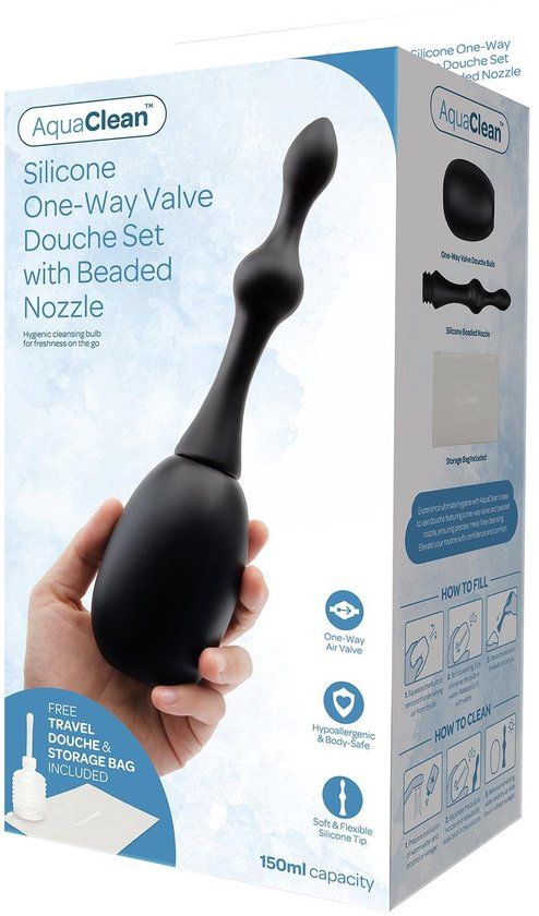 AquaClean One Way Valve Douche met Anal Bead Nozzle 150ml - Zwart