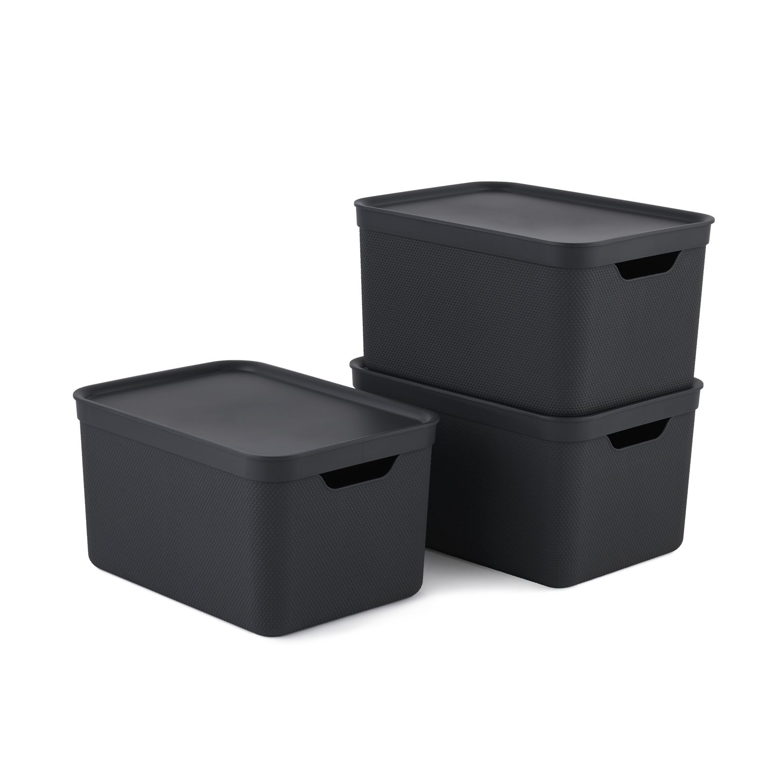 Rotho JIVE Opbergdoos Set of 3 - Black Rectangular Plastic Storage Boxes with Lids