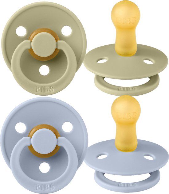BiBS Colour Pacifier - Size 2 - 6-18 Months - Khaki/Dusty Blue - 2 Pack