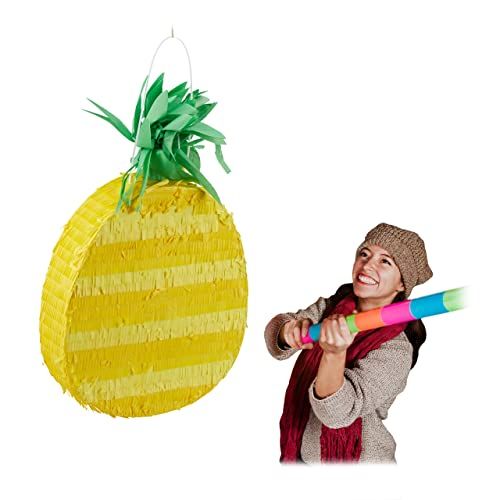Relaxdays Pinata Ananas, om te vullen en op te hangen, strandfeesten, vrijgezellenfeest, zomer, geel, 10031503