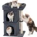 Poteau griffoir chat - 61 cm - Gris foncé - Avec 2 cachettes pour chat et plateforme de couchage - Pour intérieur
