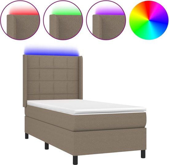 vidaXL Boxspring met matras en LED stof taupe 90x190 cm