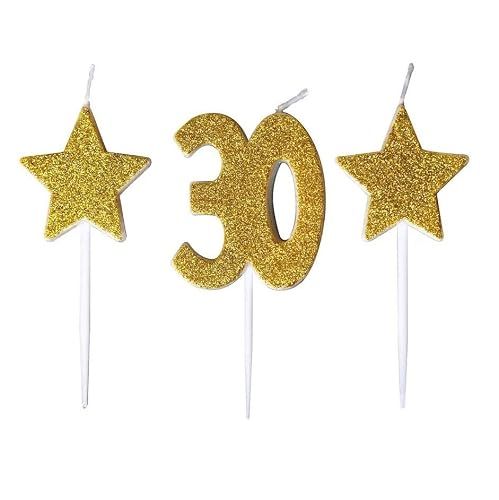 Świeczki Icecat Świeczki urodzinowe złoty brokat, cyfra "30"